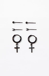 Pacsun 3 Pack Multi Black Cross Earrings