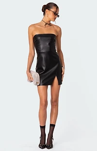 Edikted Moon Sign Faux Leather Mini Dress