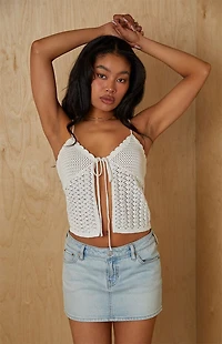 Your Favorite Leena Crochet Tie Front Tank Top