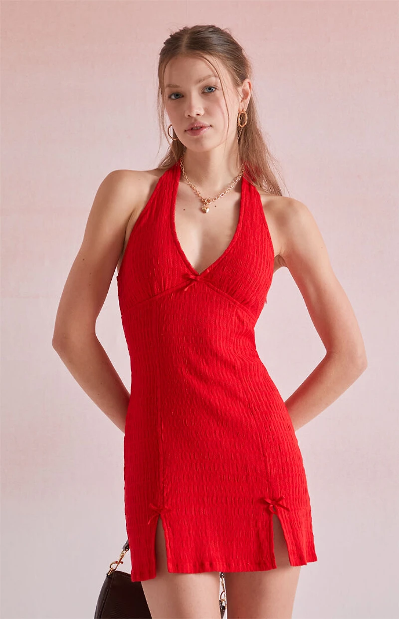 Beverly and Beck Deanna Linen Halter Mini Dress