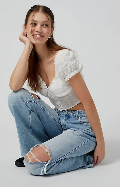 Pacsun Zoe Low Rise Girlfriend Jeans Ripped Light Indigo