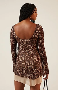 LA Hearts Leopard Back Plunge Mini Dress