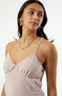 LA Hearts Lace Trim V-Neck Babydoll Tank Top