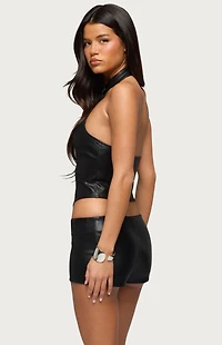 Edikted Diana Zip Up Faux Leather Halter Top