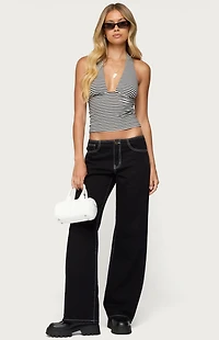 Edikted Sage Striped Halter Top