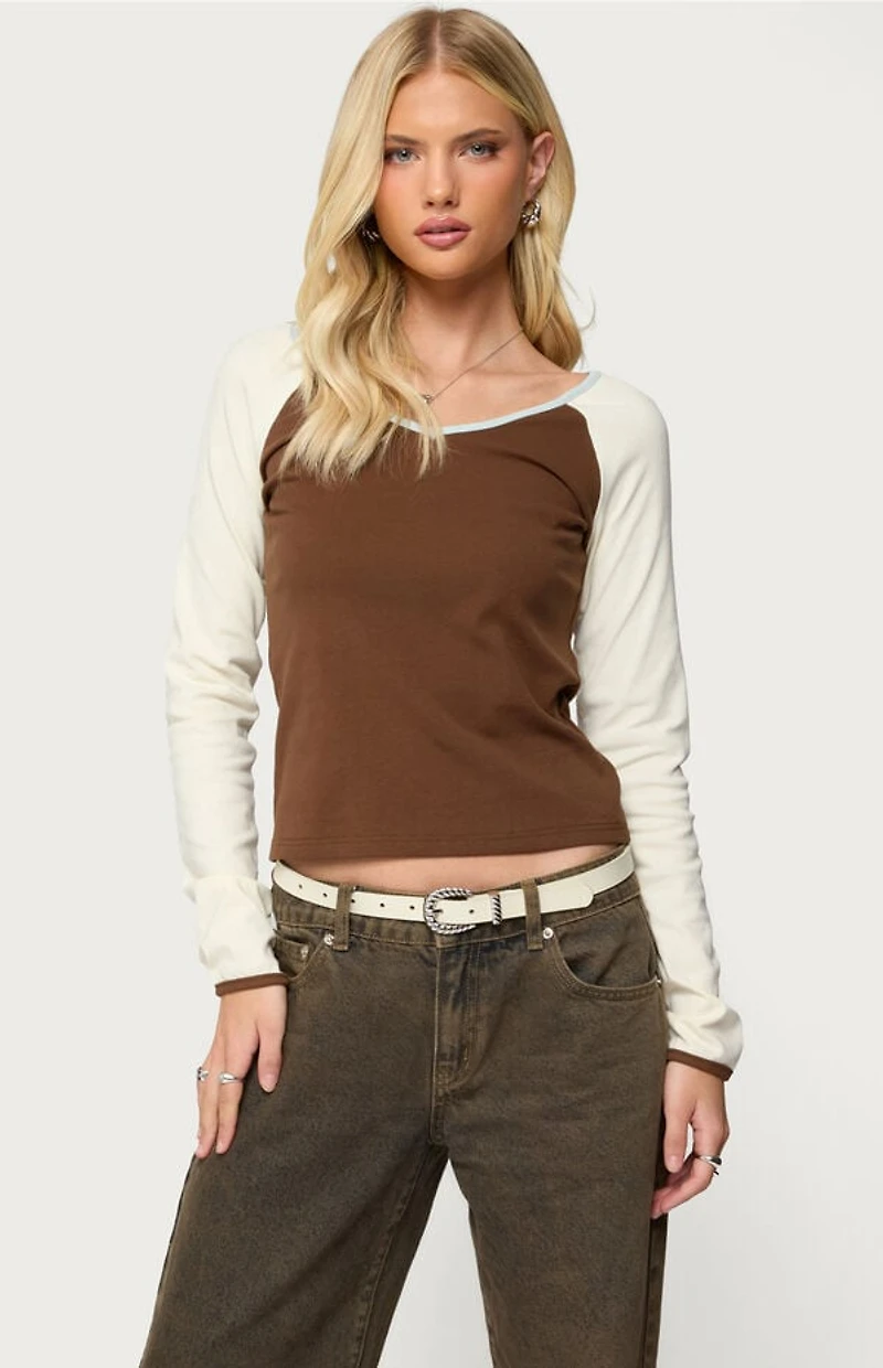 Edikted Ronie Contrast Raglan Long Sleeve Top