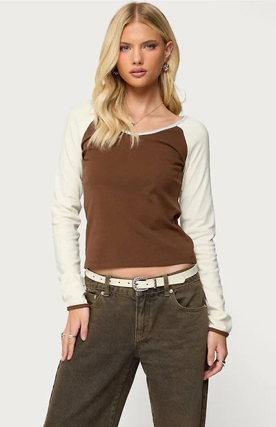 Edikted Ronie Contrast Raglan Long Sleeve Top