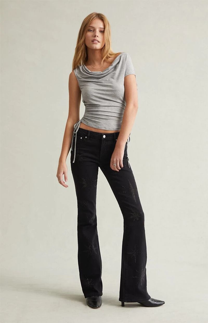 Pacsun Jade Low Rise Bootcut Jeans Stretch Rhinestone Star Black