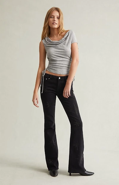 Pacsun Jade Low Rise Bootcut Jeans Stretch Rhinestone Star Black