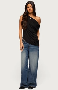 Edikted Ofelia Asymmetric Off Shoulder Ruched Top