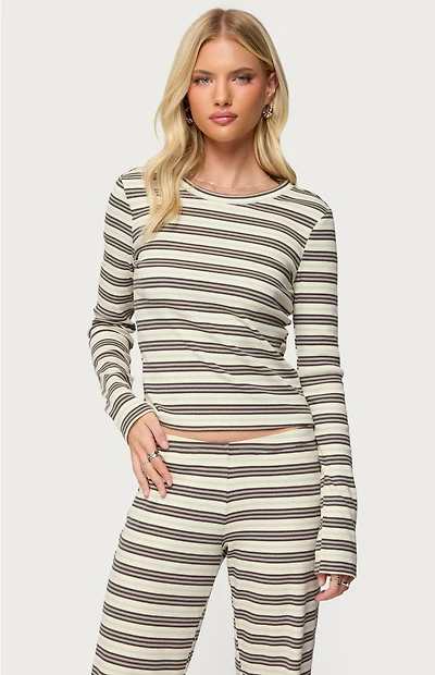 Edikted Avalie Striped Ribbed Long Sleeve T-Shirt