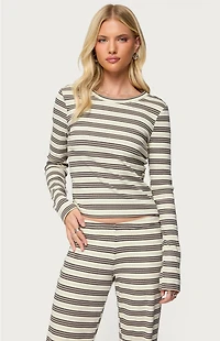 Edikted Avalie Striped Ribbed Long Sleeve T-Shirt