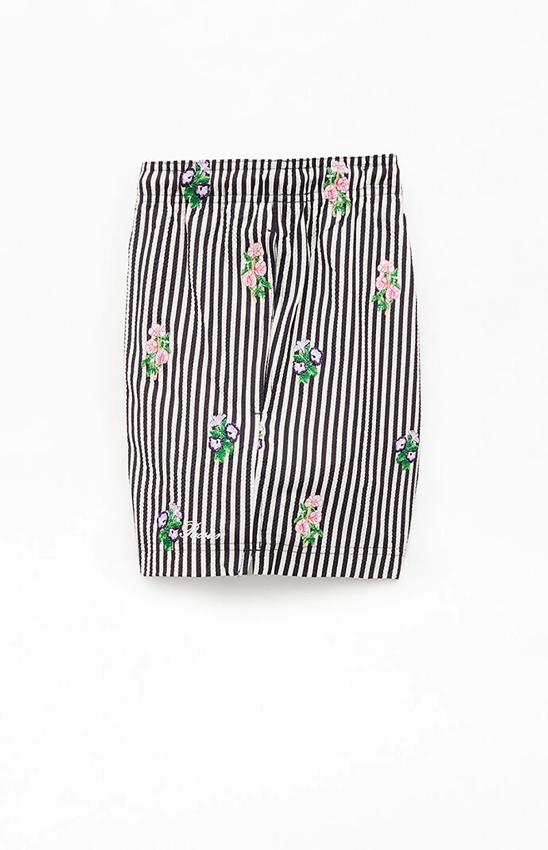 Pacsun Black Striped Bouquet 4.5" Swim Trunks