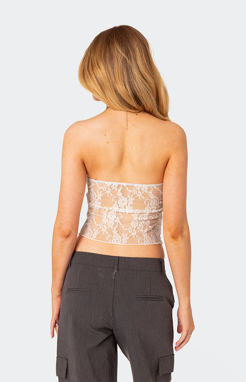 Edikted Twilight Sheer Lace Split Front Top