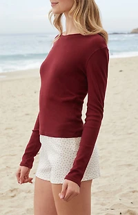 John Galt Burgundy Ainsley Long Sleeve Crop Top