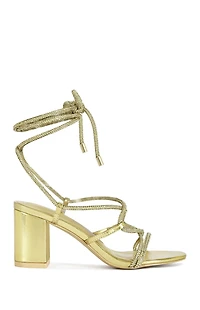 AZALEA WANG Women's Revani Gold Wrap Around Block Heels