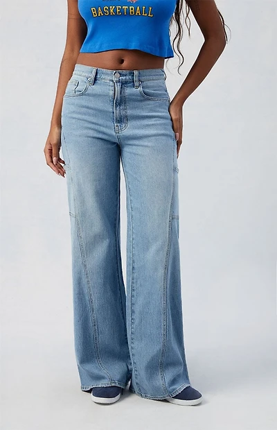 Pacsun Wide Leg Jeans Stretch Paneled Medium Indigo