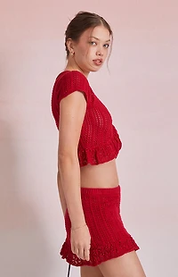 Beverly and Beck Elenah Crochet Drop Waist Mini Skirt