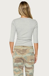 Edikted Quila Ribbed Three-Quarter Sleeve Top