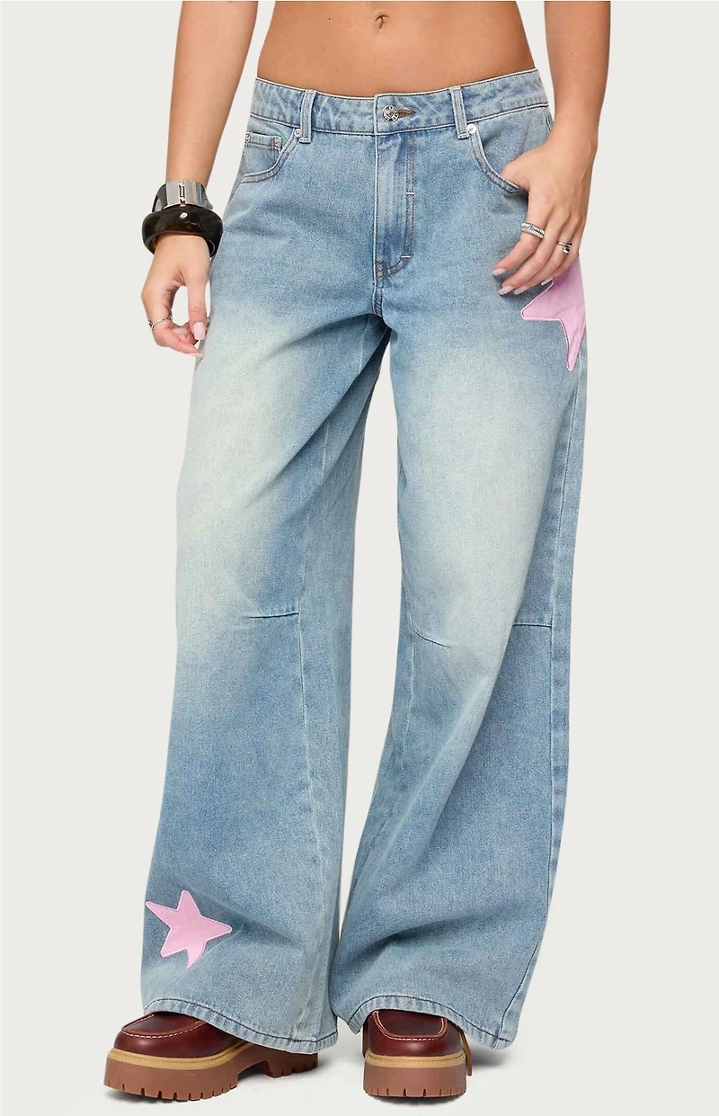 Edikted Trish Satin Effect Stars Low Rise Jeans