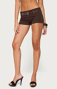 Edikted Fontey Studded Ribbed Fold over Shorts