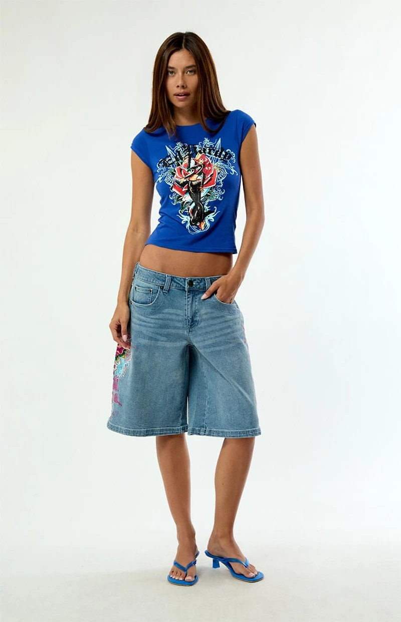 Ed Hardy Flower Diamond Low Rise Baggy Jorts