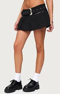 Edikted Kore Belt Pleated Denim Micro Skort