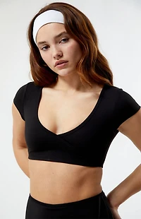 PAC 1980 WHISPER Active Black Anya Surplice Bra Top