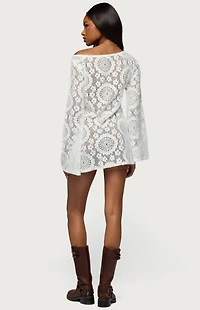 Edikted Off Shoulder Sheer Lace Mini Dress