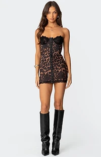 Edikted Leopard Lacey Printed Corset Mini Dress