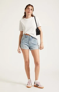 Pacsun Ivy High Waisted Denim Festival Shorts Roll Cuff Light Blue