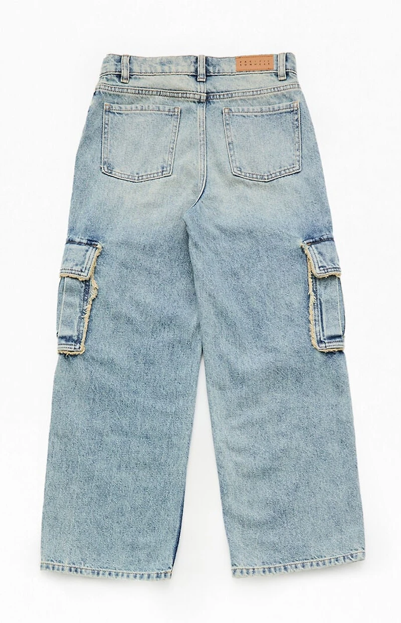 Pacsun Kids Baggy Jeans Frayed Cargo Medium Blue