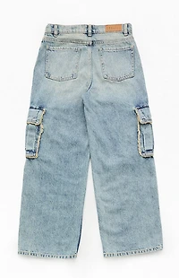 Pacsun Kids Baggy Jeans Frayed Cargo Medium Blue