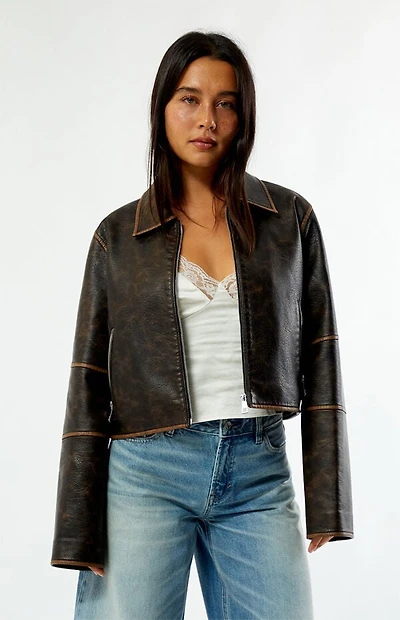 Pacsun Faux Leather Cropped Biker Jacket