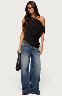 Edikted Ofelia Asymmetric Off Shoulder Ruched Top