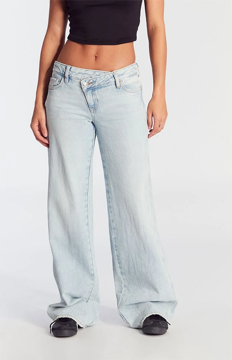 Pacsun Casey Low Rise Baggy Jeans Asymmetrical Light Indigo