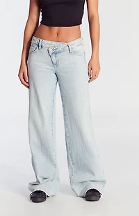 Pacsun Casey Low Rise Baggy Jeans Asymmetrical Light Indigo