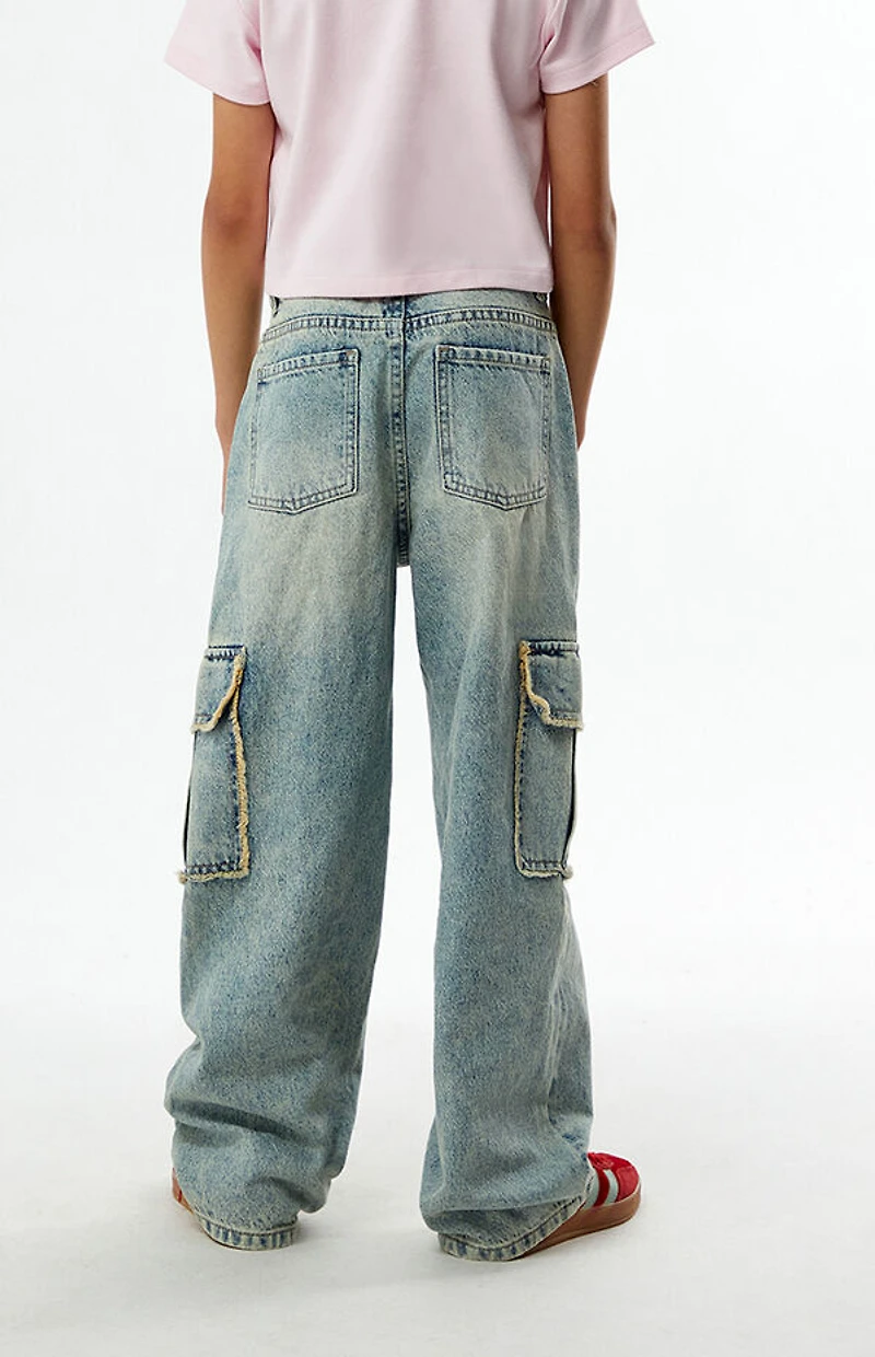 Pacsun Kids Baggy Jeans Frayed Cargo Acid Wash