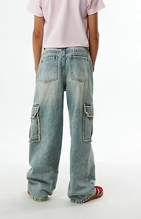 Pacsun Kids Baggy Jeans Frayed Cargo Acid Wash