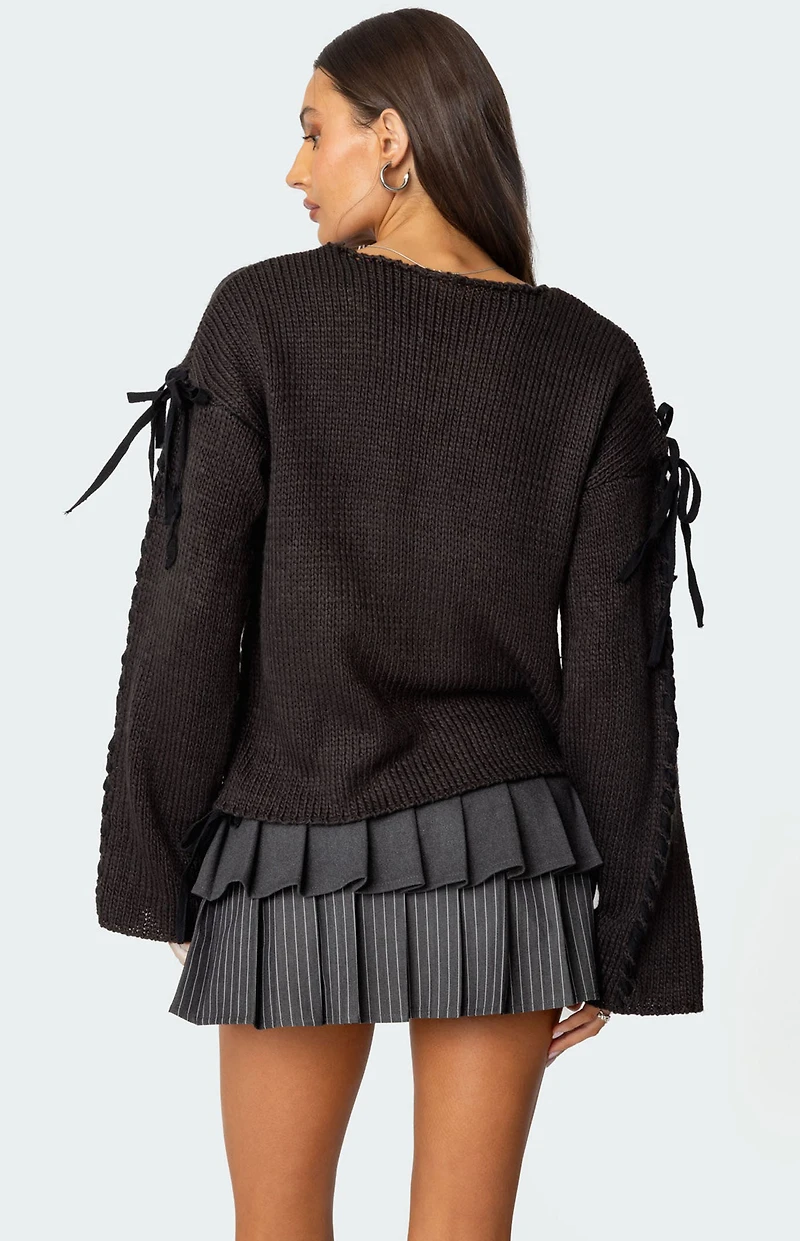 Edikted Amelia Lace Up Sleeve Sweater