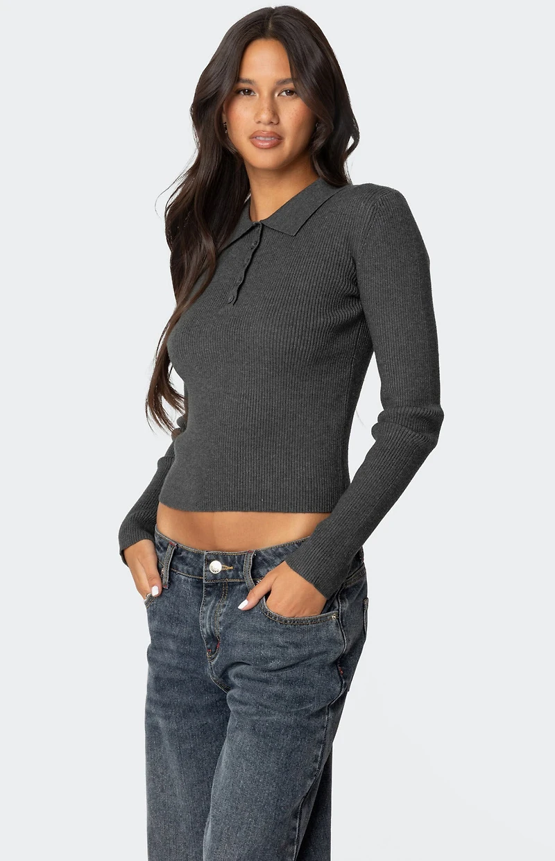 Edikted Mollie Collared Ribbed Knit Top