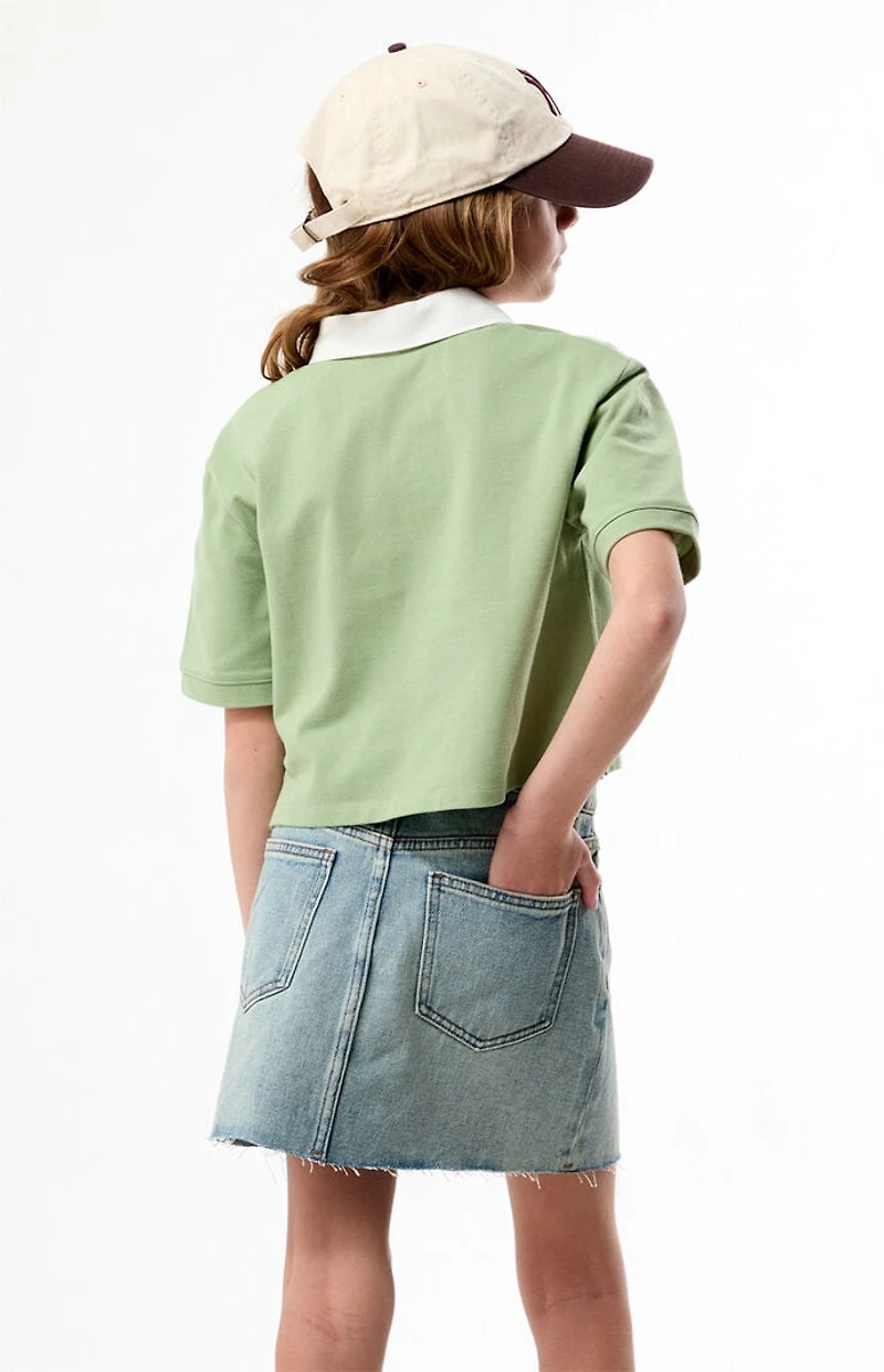 Pacsun Kids Sage Bow Embroidered Cropped Polo Shirt