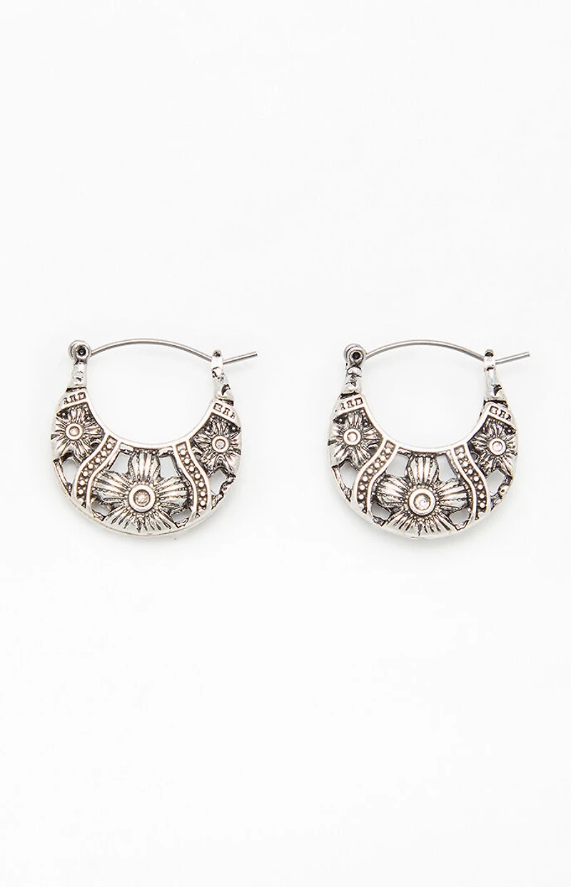 LA Hearts Etched Flower Hoop Earrings