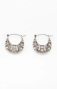 LA Hearts Etched Flower Hoop Earrings