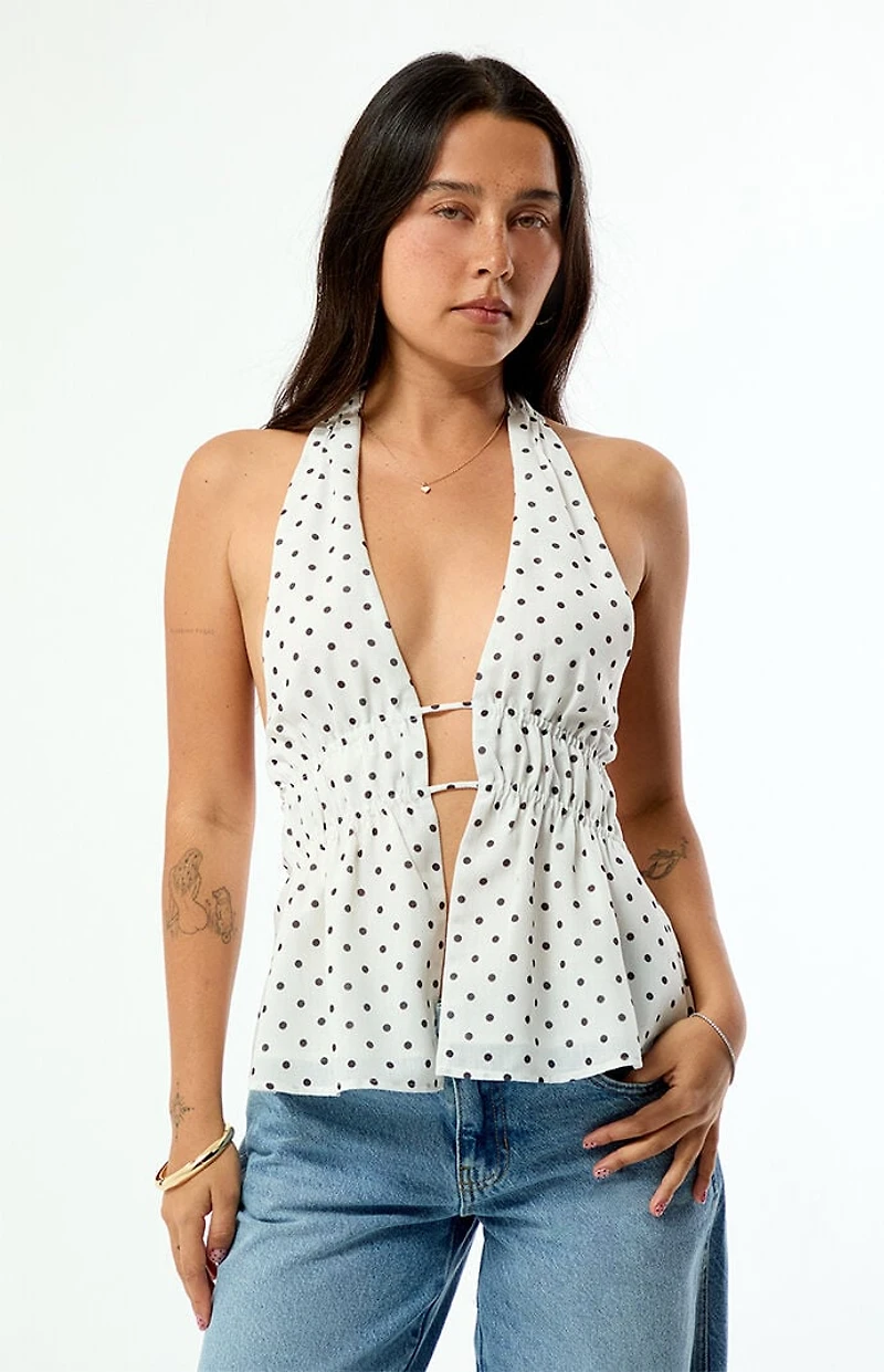 Beverly and Beck Bianca Polka Dot Linen Halter Top