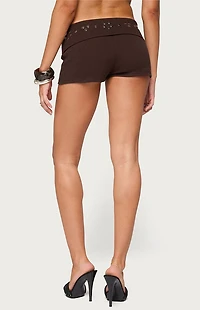 Edikted Fontey Studded Ribbed Fold over Shorts