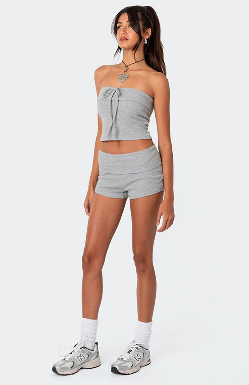 Edikted Lizzy Foldover Waffle Shorts