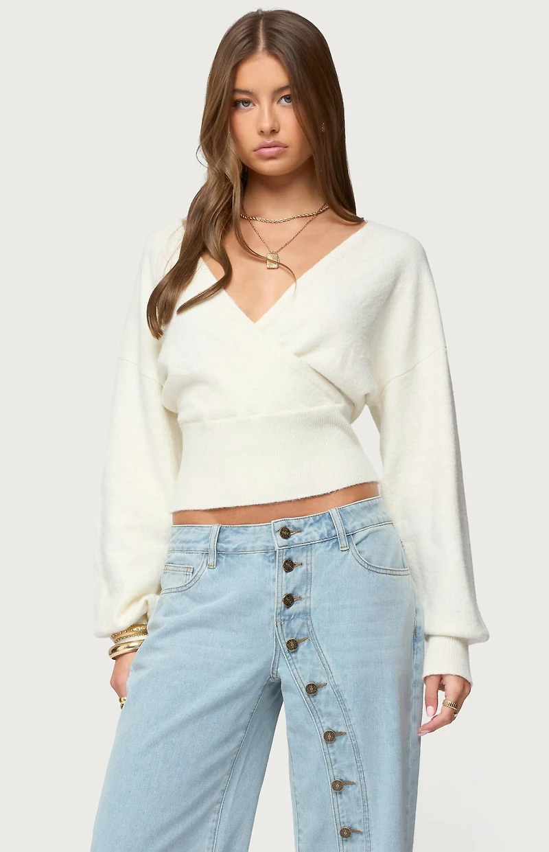 Edikted Lillia V Neck Wrap Sweater