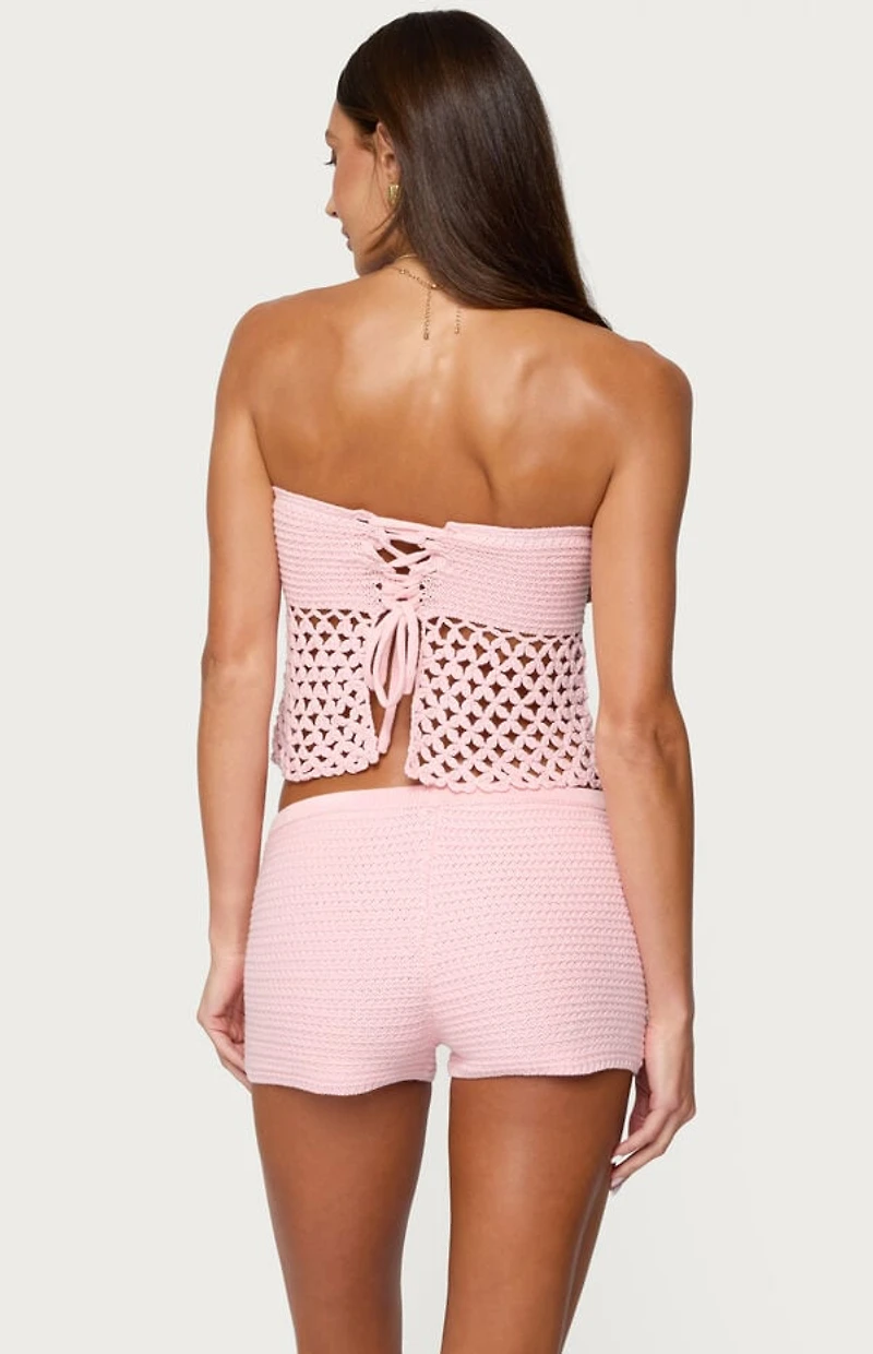 Edikted Tahna Flower Strapless Crochet Top