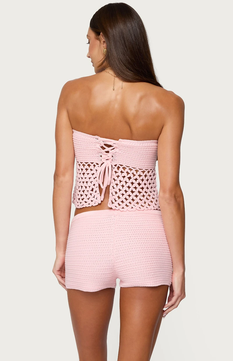 Edikted Tahna Flower Strapless Crochet Top